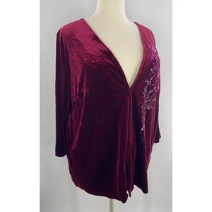 Floral Sequin Plum Velvet Front Button Cardigan